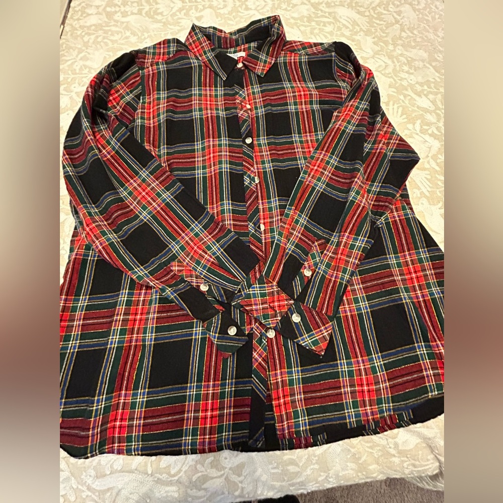 CROFT & BARROW Ladies Plaid Button-Up Collared Shirt. Size XXL Soft and Comfy!!